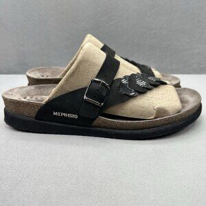 Mephisto Heleonore Womens Size 11 (41) Thong Sandals Black Braided Leather